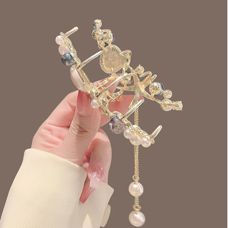 Jauni pērļu rhinestones pušķis jūraszvaigznes čaulas matu spīles sakausējums matu sprādzes sievietes meitenes modernas zirgastes matu sprādzes galvassegu aksesuāri