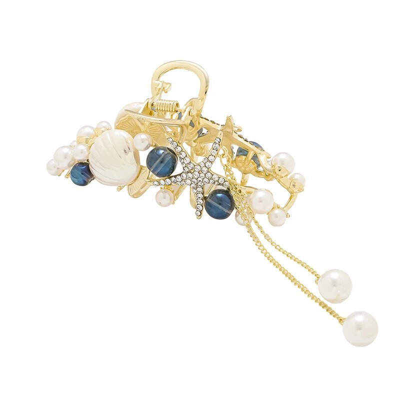 Jauni pērļu rhinestones pušķis jūraszvaigznes čaulas matu spīles sakausējums matu sprādzes sievietes meitenes modernas zirgastes matu sprādzes galvassegu aksesuāri