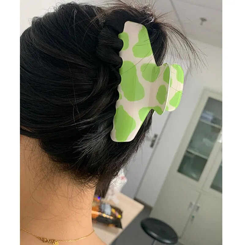 Zebra matu sprādze Zaļā purpura piena raksta liela matu nagi sievietēm Moderni rotaslietas galvas aksesuāri HUANZHI 2022 한국 INS 머리핀