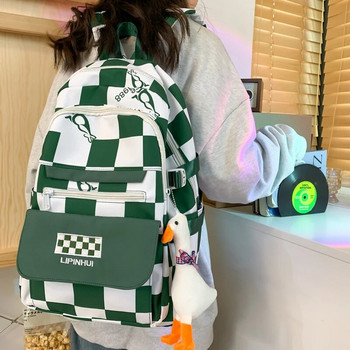 Γυναικείο σακίδιο πλάτης Αδιάβροχη νάιλον τσάντα βιβλίων με πολλές τσέπες Preppy καρό σχολική τσάντα για εφηβική γυναικεία τσάντα πλάτης φορητού υπολογιστή Τσάντα ταξιδιού