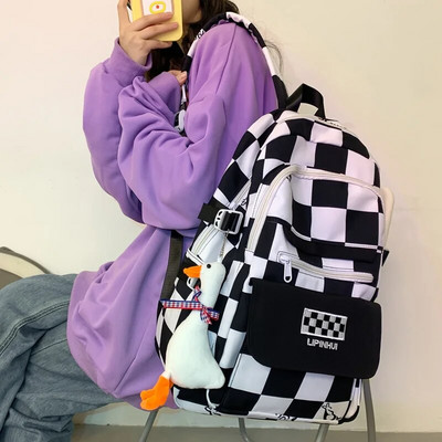 Дамска раница Водоустойчива найлонова чанта с няколко джоба Ученическа ученическа чанта за подрастващи Жени Пътна чанта за лаптоп