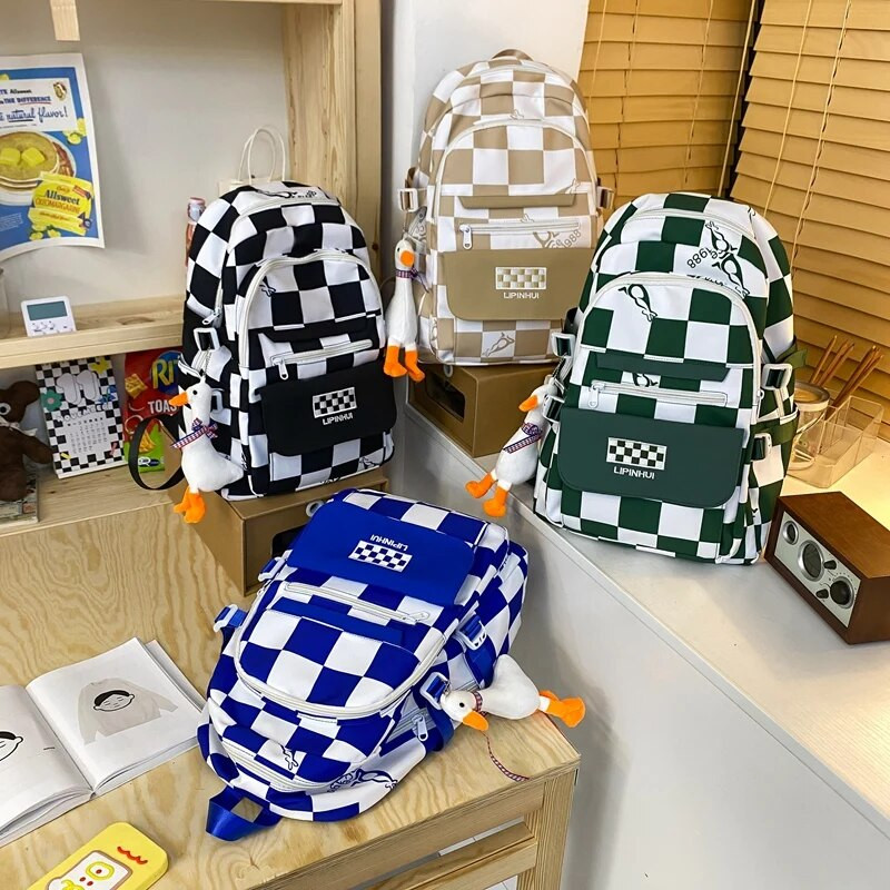 Sieviešu mugursoma ūdensnecaurlaidīga daudzkabatu neilona grāmatu soma Preppy rūtainā skolas soma pusaudžiem, klēpjdatora mugursoma ceļojumu soma