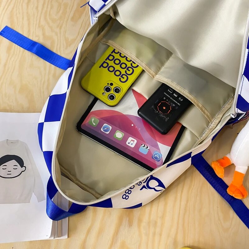 Sieviešu mugursoma ūdensnecaurlaidīga daudzkabatu neilona grāmatu soma Preppy rūtainā skolas soma pusaudžiem, klēpjdatora mugursoma ceļojumu soma