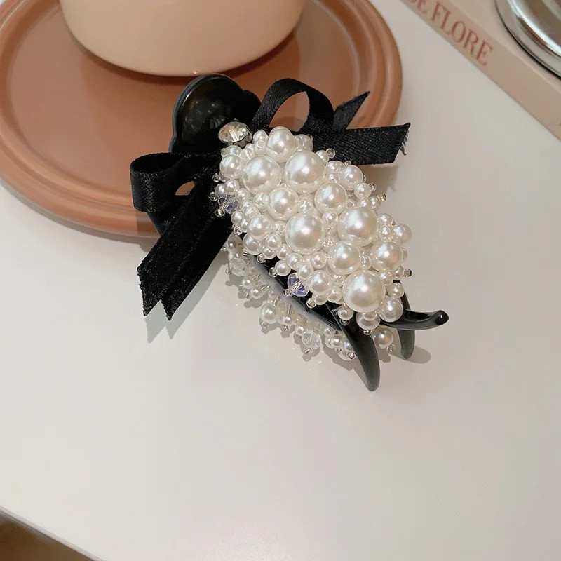 Pērļu ziedu matu tērpi sievietēm Bumbu galvas cirtaini mati Haizivs Rhinestone matu sprādze Augsta zirgaste Modes matu aksesuāri sievietēm