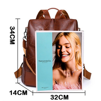Дамска класическа раница Портмонета Мека PU кожена чанта за жени Луксозна дизайнерска чанта против кражба за пътуване през рамо Ученическа чанта за учебници