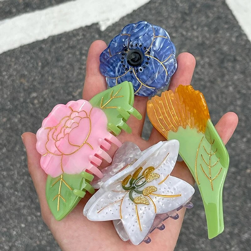 Acetāta lilija peonija ziedu krabju skava matu spīlēm sievietēm lielizmēra ziedu stieņi Galvassegas Moderni matu aksesuāri Dāvanas