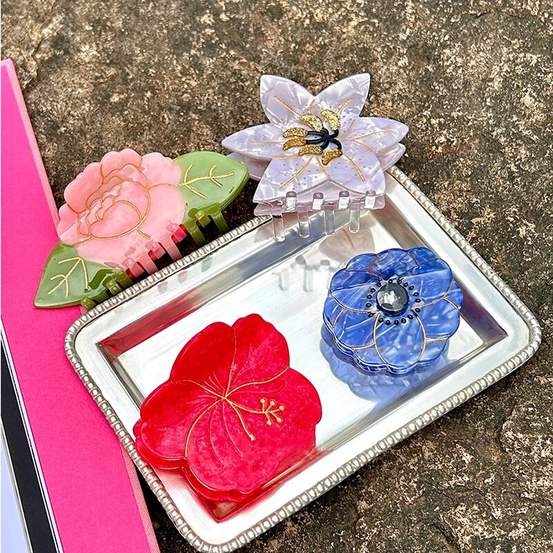 Acetāta lilija peonija ziedu krabju skava matu spīlēm sievietēm lielizmēra ziedu stieņi Galvassegas Moderni matu aksesuāri Dāvanas