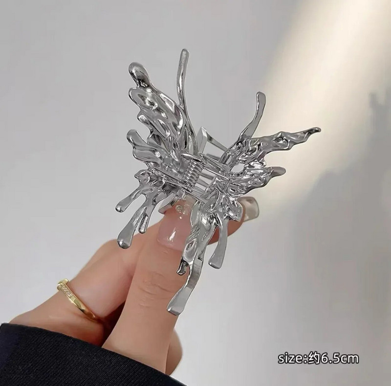 Jauni sudraba metāla tauriņveida matu spīles aksesuāri sievietēm, meitenēm Moderns vienkrāsains matēts zils rozā mazs haizivs krabju matu rokturis