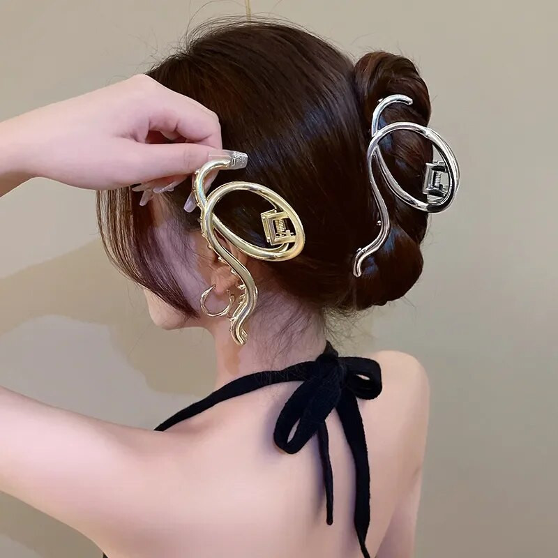 Koreja panku metāla zelta sudraba ovālas matu spīles sievietēm Moderni, lieli ģeometriski krabju ķermeņi, meiteņu skavas, rotaslietas aksesuāri