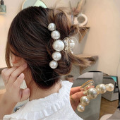 Big Pearl Hair Claw For Women Γυναικείο Μακιγιάζ Μαλλιά Barrettes Αξεσουάρ για τα μαλλιά Κορεατικό σταυρό Crab Hair Clip Fashion Girl Headwear