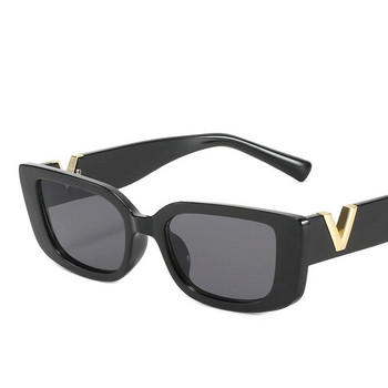 Модерни ретро слънчеви очила с V-логото, дамски малки квадратни класически нюанси, черни слънчеви очила