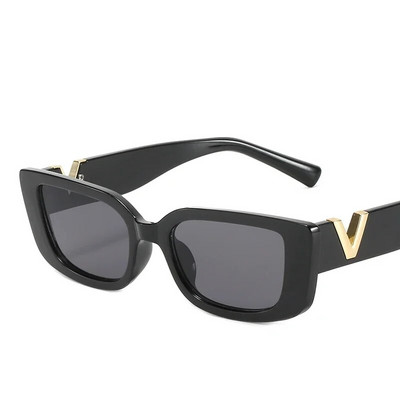 Trending V-Logo Ochelari de soare retro Femei Rama Mica Patrata Nuante Clasice Ochelari de Soare Negri