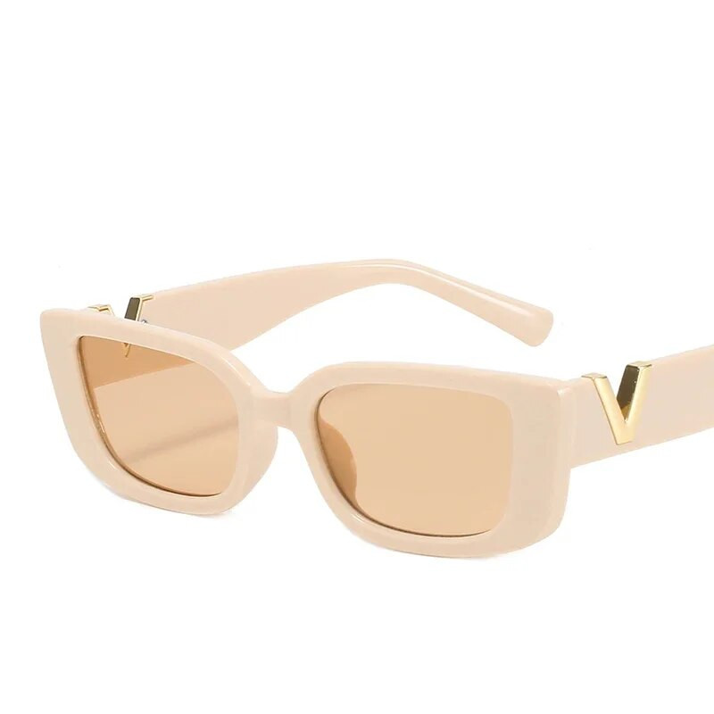Trendikad V-logo retropäikeseprillid Naiste väikese raamiga ruudukujulised klassikalised toonid mustad päikeseprillid