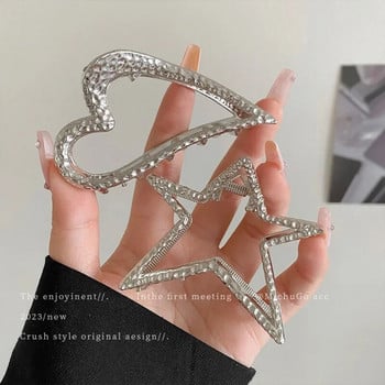 Модерен Y2K Sar Heart Metal Gold Silver Black Crab Hair Claw Щипки Аксесоари за жени Корейски Gaint Средни новости Шапки