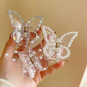 Modernas caurspīdīgas pērļu tauriņu skavas krabju matu spīles sievietēm, meitenēm akrila matu sprādzes matu sprādzes, matu aksesuāri