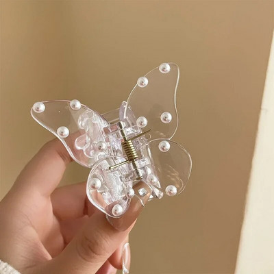 Modernas caurspīdīgas pērļu tauriņu skavas krabju matu spīles sievietēm, meitenēm akrila matu sprādzes matu sprādzes, matu aksesuāri