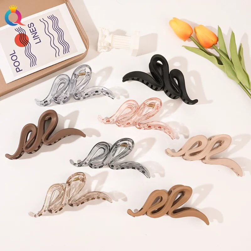 Smalkas, liela izmēra viļņveida matu sprādzes vintage zirgastes bizes krabju spīlei modernas, mīļas meitenes matu sprādzes matu aksesuāri