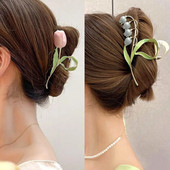 Κομψή ορχιδέα με καμπάνα τουλίπα Flower Hair Claw Shark Clip Κλιπ κεφαλής Vintage Ponytail Claw Claw Trendy γλυκά Κοσμήματα για τα μαλλιά