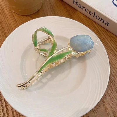 Κομψή ορχιδέα με καμπάνα τουλίπα Flower Hair Claw Shark Clip Κλιπ κεφαλής Vintage Ponytail Claw Claw Trendy γλυκά Κοσμήματα για τα μαλλιά