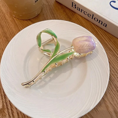 Κομψή ορχιδέα με καμπάνα τουλίπα Flower Hair Claw Shark Clip Κλιπ κεφαλής Vintage Ponytail Claw Claw Trendy γλυκά Κοσμήματα για τα μαλλιά