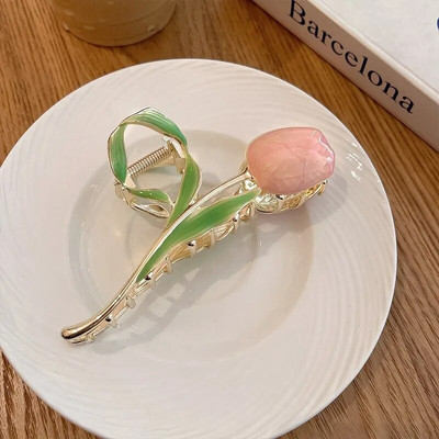 Κομψή ορχιδέα με καμπάνα τουλίπα Flower Hair Claw Shark Clip Κλιπ κεφαλής Vintage Ponytail Claw Claw Trendy γλυκά Κοσμήματα για τα μαλλιά