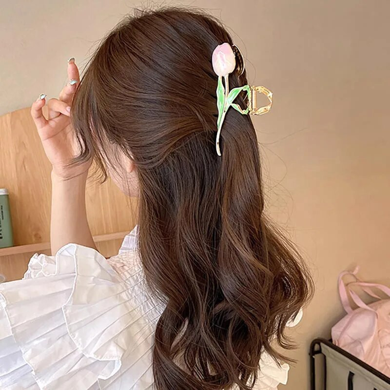 Eleganta Tulip Bell orhideja Ziedi Matu Spīļveida Haizivs Saspraudes Galvassega Vintage Zirgastes Spīļskava Moderni saldie Meiteņu Matu Rotaslietas