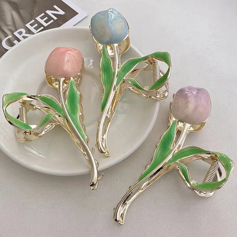 Eleganta Tulip Bell orhideja Ziedi Matu Spīļveida Haizivs Saspraudes Galvassega Vintage Zirgastes Spīļskava Moderni saldie Meiteņu Matu Rotaslietas