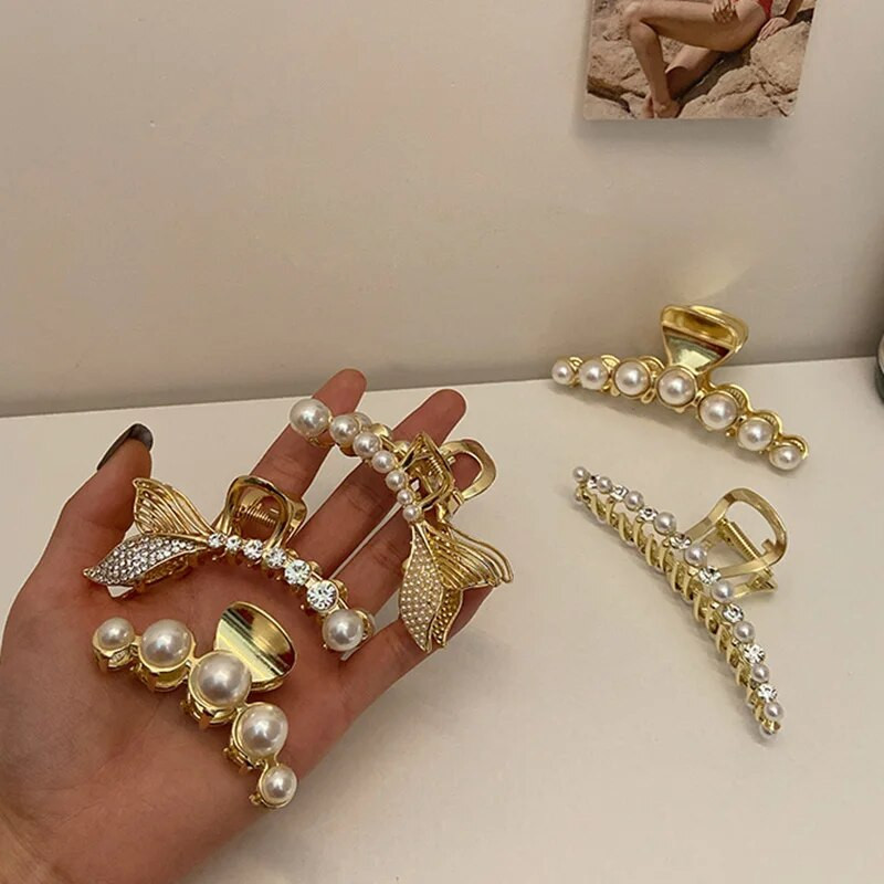 Korejas lielās pērles, akrila matu sprādzes, saldie kristāla ziedi, matu spīles, eleganti stieņi, nagu krabji, matu sprādzes Modes matu aksesuāri