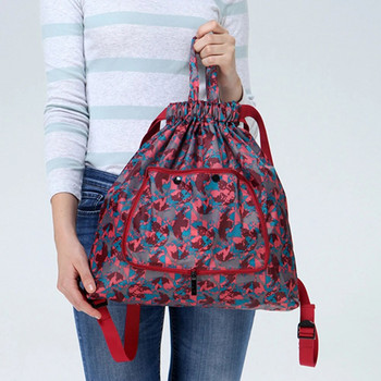 Сгъваема дамска раница Пазарска чанта с шнурове Преносима водоустойчива чанта против кражба с голям капацитет, свръхлека спортна чанта за йога на открито
