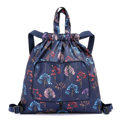 Сгъваема дамска раница Пазарска чанта с шнурове Преносима водоустойчива чанта против кражба с голям капацитет, свръхлека спортна чанта за йога на открито