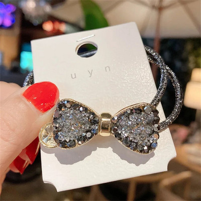 Μόδα μιμούνται Rhinestone Scrunchies Full Diamond Bowknot Μαλλιά σχοινί δαχτυλίδι Γυναικεία Κορίτσια Ελαστική βάση για αλογοουρά