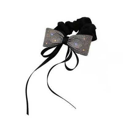 Νέα Bling Crystal Rhinestone Bow Scrunchies Hair Ties for Women Κοριτσίστικες κορδέλες μαλλιών Streamers Αξεσουάρ για τα μαλλιά με βάση αλογοουράς