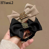 Vintage Rhinestone Bow Scrunchies No Damage Ponytail Elastic Hair Tie Γυναικεία Κορίτσια Απαλό λαστιχάκι με σχοινί κεφαλιού