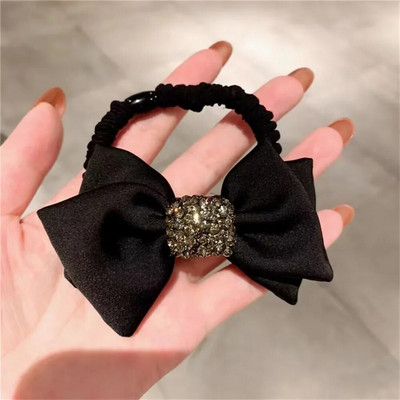 Vintage Rhinestone Bow Scrunchies No Damage Ponytail Elastic Hair Tie Γυναικεία Κορίτσια Απαλό λαστιχάκι με σχοινί κεφαλιού