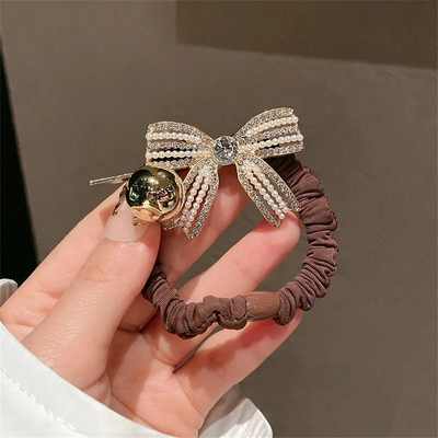 Vintage Rhinestone Bow Scrunchies No Damage Ponytail Elastic Hair Tie Γυναικεία Κορίτσια Απαλό λαστιχάκι με σχοινί κεφαλιού