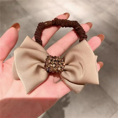Vintage Rhinestone Bow Scrunchies No Damage Ponytail Elastic Hair Tie Γυναικεία Κορίτσια Απαλό λαστιχάκι με σχοινί κεφαλιού