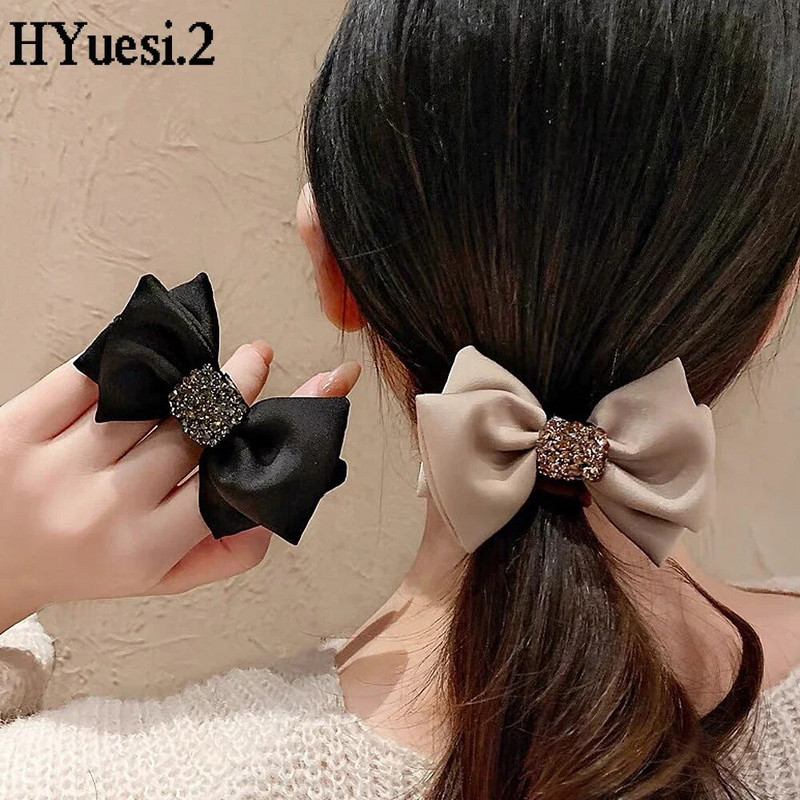 Vintage Rhinestone Bow Scrunchies bez bojājumiem zirgaste elastīga matu kaklasaite Sieviešu meitenes mīksta galva virve gumijas lente