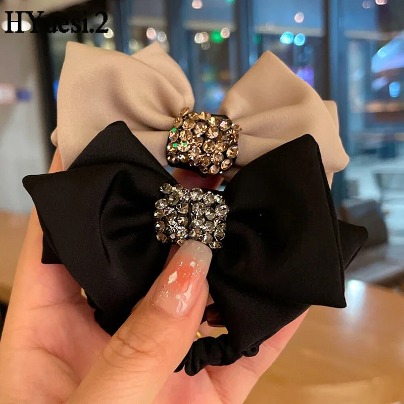 Vintage Rhinestone Bow Scrunchies bez bojājumiem zirgaste elastīga matu kaklasaite Sieviešu meitenes mīksta galva virve gumijas lente