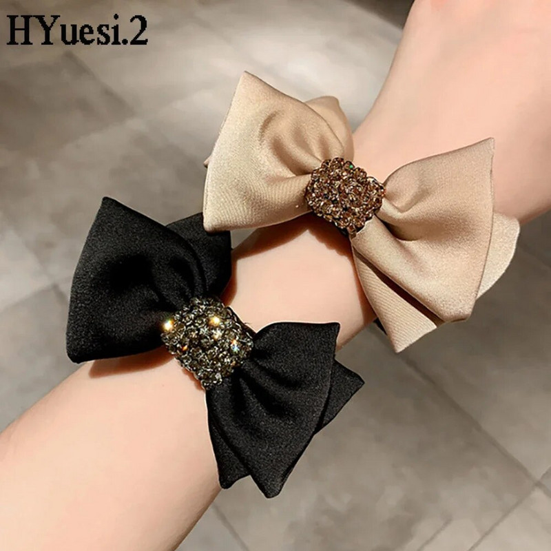 Vintage Rhinestone Bow Scrunchies bez bojājumiem zirgaste elastīga matu kaklasaite Sieviešu meitenes mīksta galva virve gumijas lente
