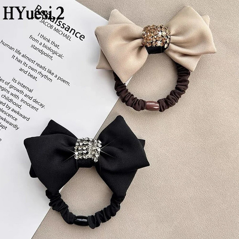 Vintage Rhinestone Bow Scrunchies bez bojājumiem zirgaste elastīga matu kaklasaite Sieviešu meitenes mīksta galva virve gumijas lente