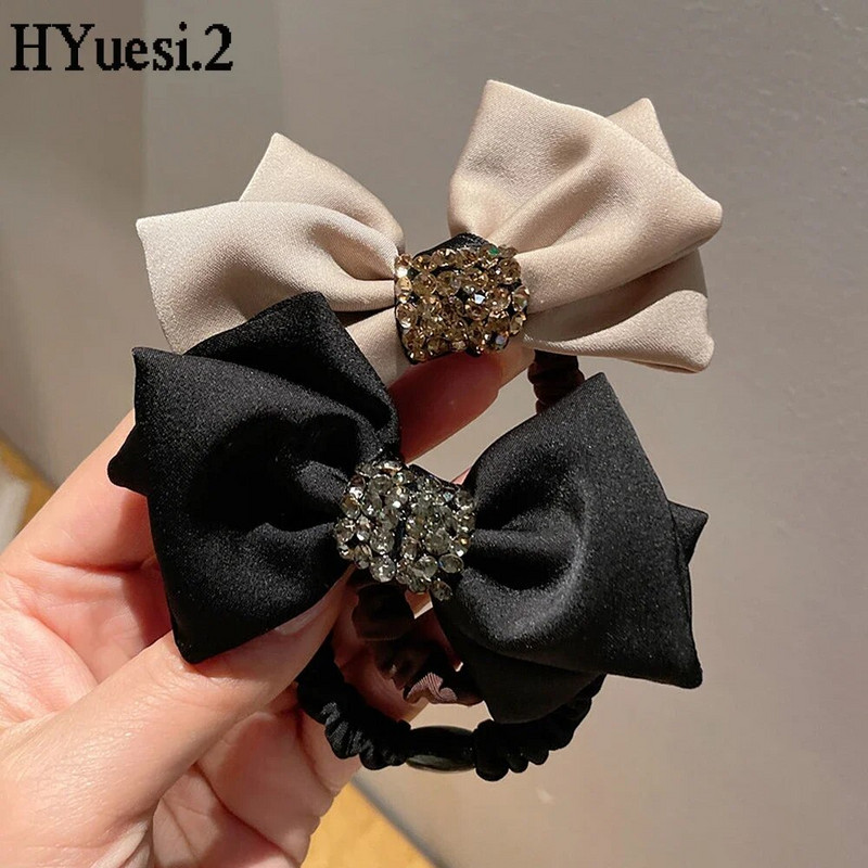 Vintage Rhinestone Bow Scrunchies bez bojājumiem zirgaste elastīga matu kaklasaite Sieviešu meitenes mīksta galva virve gumijas lente