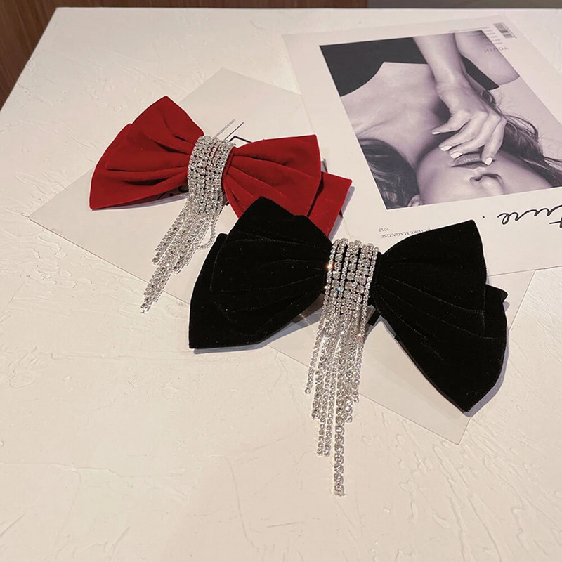 Modes Galvassegas Sweet Girls Zirgastes Turētājs Rhinestone Samta Matu sprādzes Bow Matu Spraudes Pušķis Kristāla Atsperu Skava