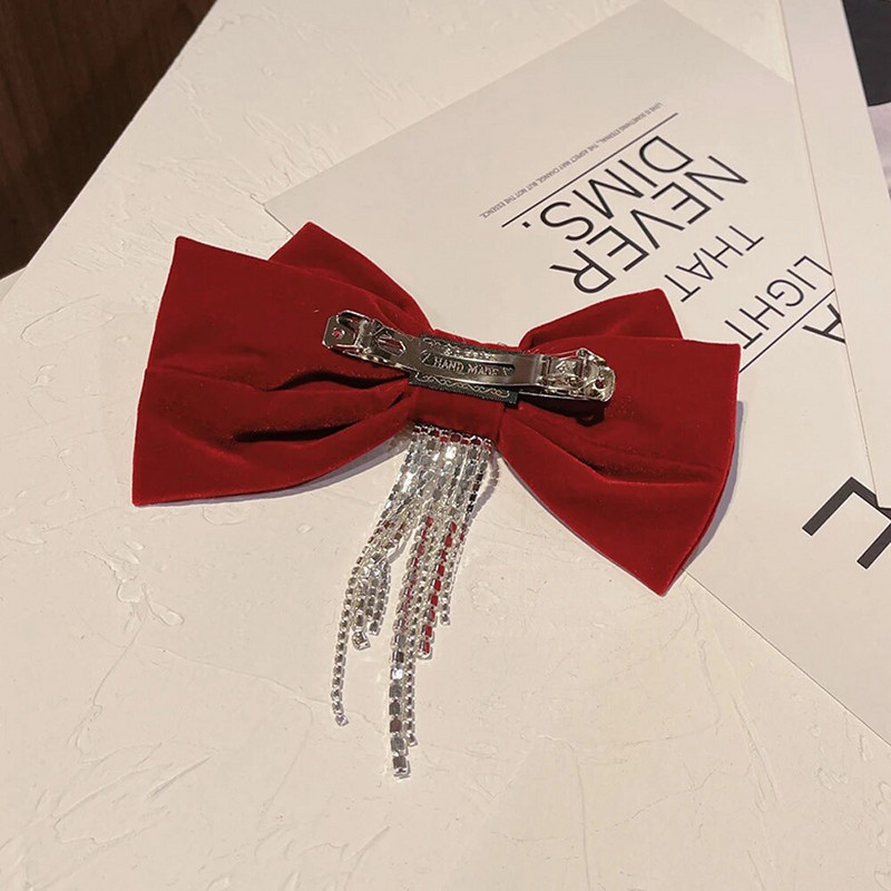 Modes Galvassegas Sweet Girls Zirgastes Turētājs Rhinestone Samta Matu sprādzes Bow Matu Spraudes Pušķis Kristāla Atsperu Skava