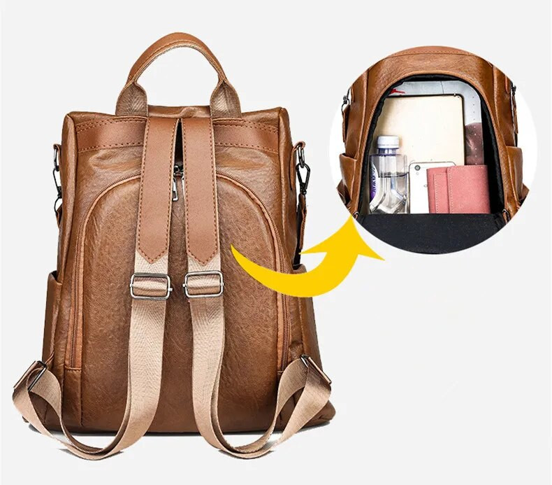 Sieviešu pretaizdzīšanas mugursoma Klasiska PU ādas augstas kvalitātes mugursoma Canta Fashion plecu soma mugursomas sievietēm