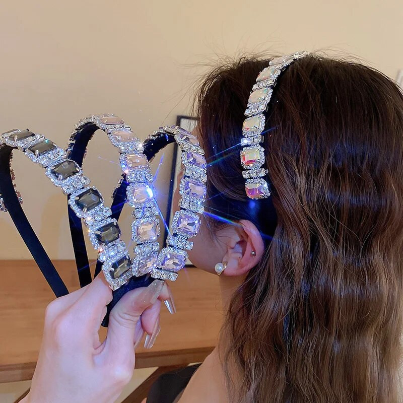 FYUAN korejiešu stila ģeometriskas rhinestone matu lentes sievietēm kvadrātveida violets rozā kristāla galvassegas kāzu matu aksesuāri rotaslietas