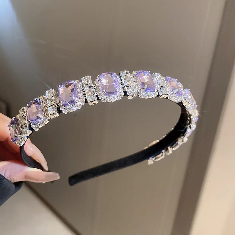 FYUAN korejiešu stila ģeometriskas rhinestone matu lentes sievietēm kvadrātveida violets rozā kristāla galvassegas kāzu matu aksesuāri rotaslietas