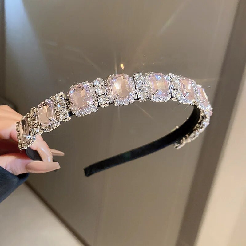 FYUAN korejiešu stila ģeometriskas rhinestone matu lentes sievietēm kvadrātveida violets rozā kristāla galvassegas kāzu matu aksesuāri rotaslietas