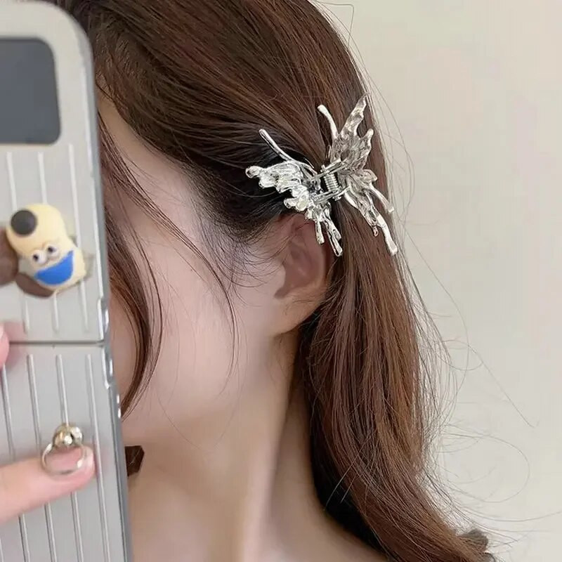 Korejas metāla šķidra doba tauriņa matu sprādze sievietēm muguras galvas satvērējs haizivis Ģeometriskā galvas saite Moderni matu aksesuāri