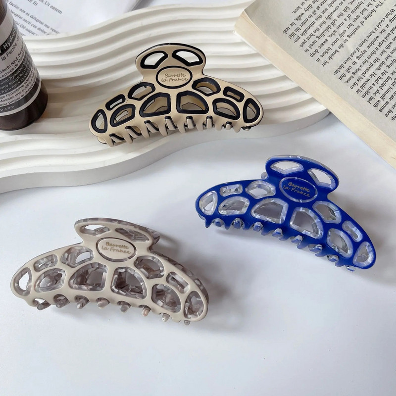 Vairumtirdzniecība franču klasiskās 10 cm lielas acetāta matu sprādzes ar spīlēm, kompozīta dobas augstas tekstūras haizivs matu sprādzes meitenēm