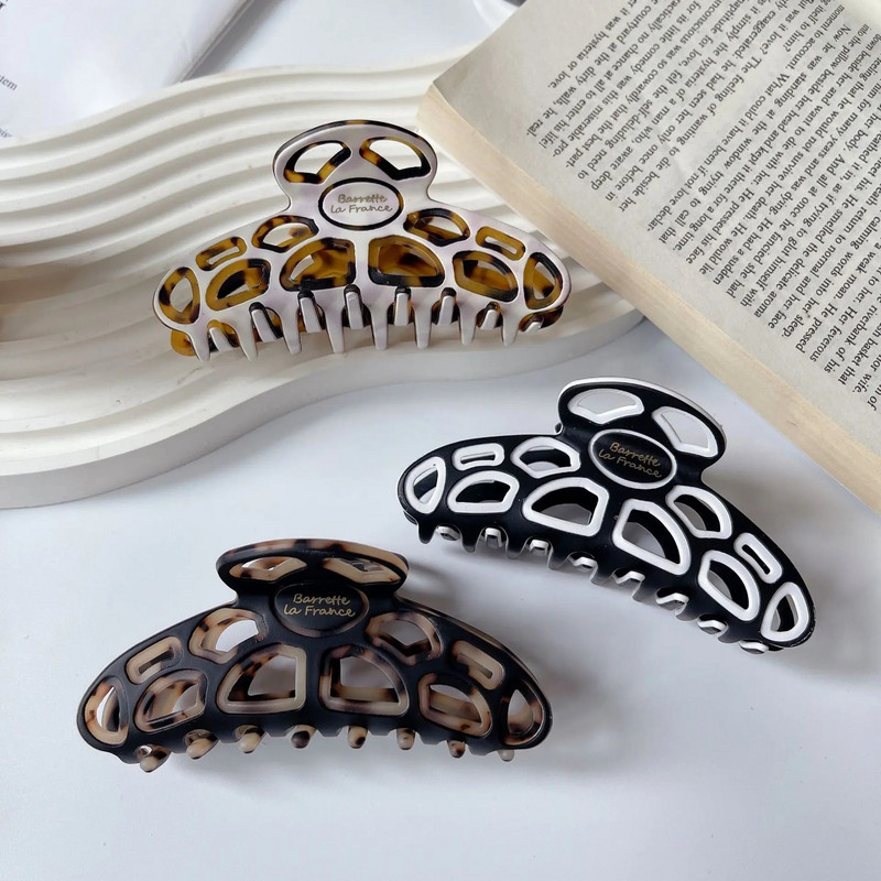 Vairumtirdzniecība franču klasiskās 10 cm lielas acetāta matu sprādzes ar spīlēm, kompozīta dobas augstas tekstūras haizivs matu sprādzes meitenēm